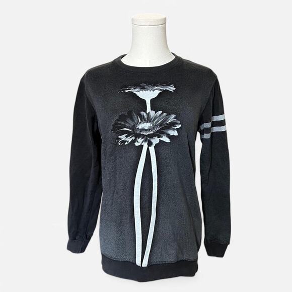 Diesel Black & White Floral Monochromatic Striped Sleeve 78 Back Sweater XXS - Picture 3 of 8